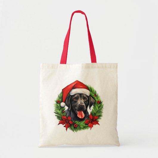 Zwarte lab retriever vakantie krans tote bag (Voorkant)