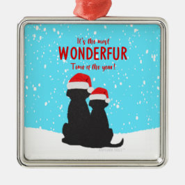 Zwarte Lab Santa Honden Vierkante Kerst Ornament