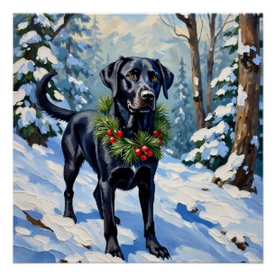 Zwarte Lab Serene Winter Bos Kerstvakantie Perfect Poster