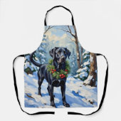 Zwarte Lab serene winter bos Kerstvakantie Schort (Voorkant)