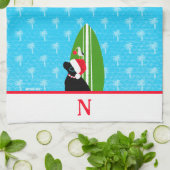 Zwarte Lab Surfboard Hond Zeemeeuw Kerst Handdoek (Gevouwen)