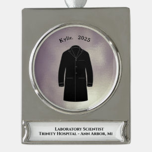 Zwarte Labjas Ceremonie Aandenken Wetenschapper Verzilverd Banner Ornament