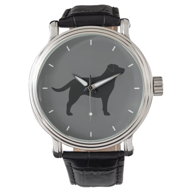 Zwarte Labrado Retriever Silhouet Horloge (Voorkant)