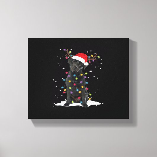 Zwarte Labrado Xmas-hond Kerstboom Licht Klasse Canvas Afdruk (Voorkant)