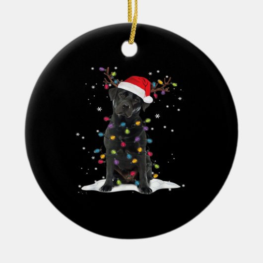 Zwarte Labrado Xmas-hond Kerstboom Licht Klasse Keramisch Ornament (Voorkant)