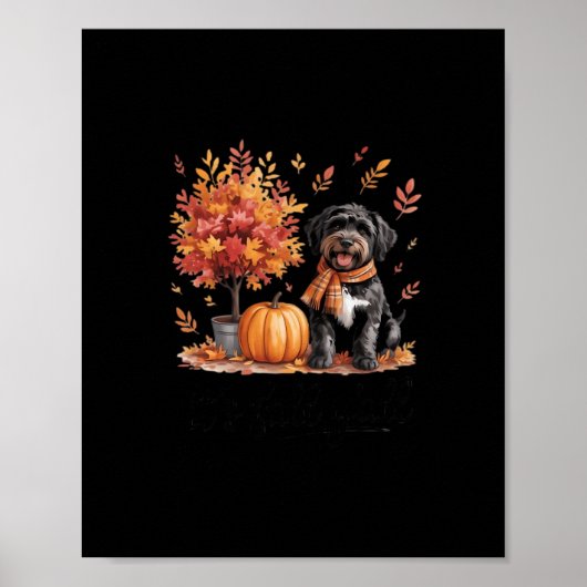 Zwarte Labradoodle Het is herfst allemaal Pompoen Poster (Voorkant)