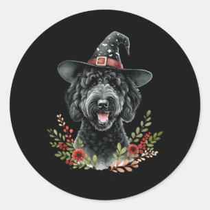 Zwarte Labradoodle Hond Halloween Watercolor Kunst Ronde Sticker