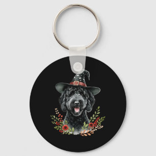 Zwarte Labradoodle Hond Halloween Watercolor Kunst Sleutelhanger