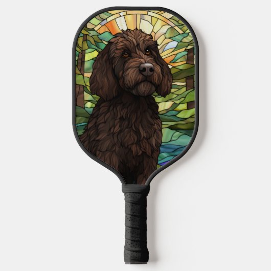 Zwarte labradoodle hond pickleball paddle (Voorkant)