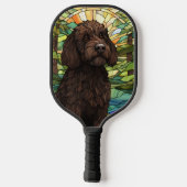 Zwarte labradoodle hond pickleball paddle (Achterkant)