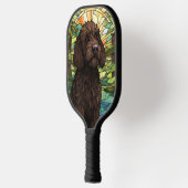 Zwarte labradoodle hond pickleball paddle (Links)