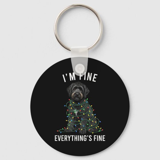 Zwarte Labradoodle Kerst Ik Ben Prima Alles Is Goe Sleutelhanger (Voorkant)
