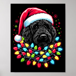 Zwarte Labradoodle Kerstboom Kerstlichtjes Doodl Poster