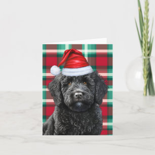 Zwarte Labradoodle Kersthond Holiday Plaid Feestdagen Kaart
