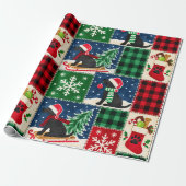 Zwarte Labradoor Kerst Patchwork Dekbed Cadeaupapier (Uitgerold)