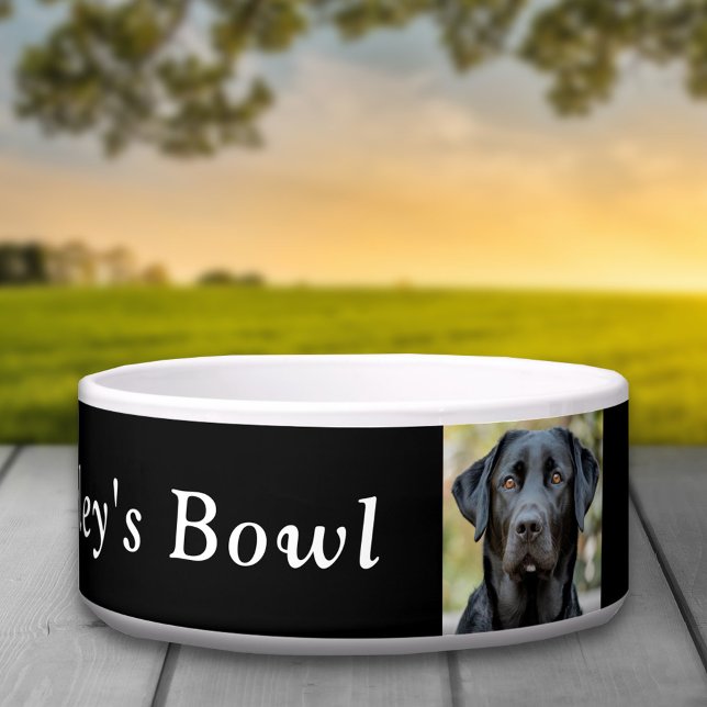 Zwarte labrador, aangepaste foto zwart voerbakje (Black Labrador, Custom Photo Black Bowl)
