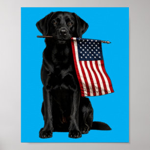 Zwarte Labrador Amerikaanse Vlag Grappig Goud Vast Poster
