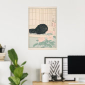 Zwarte Labrador Badkamer Print Japandi Ukiyo-e (Thuiskantoor)