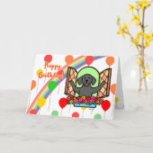 Zwarte Labrador Ballon Verjaardag Kaart (venster) (Gele Bloem)