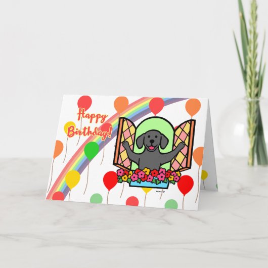 Zwarte Labrador Ballon Verjaardag Kaart (venster) (Voorkant)