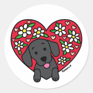 Zwarte Labrador Bloemen Hart Classic Ronde Sticker