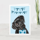 Zwarte labrador Blue Birthday Card Kaart (Voorkant)