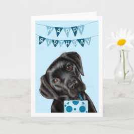 Zwarte labrador Blue Birthday Card Kaart
