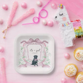 Zwarte Labrador Coquette Roze  Crest Papieren Bordje (Feest)