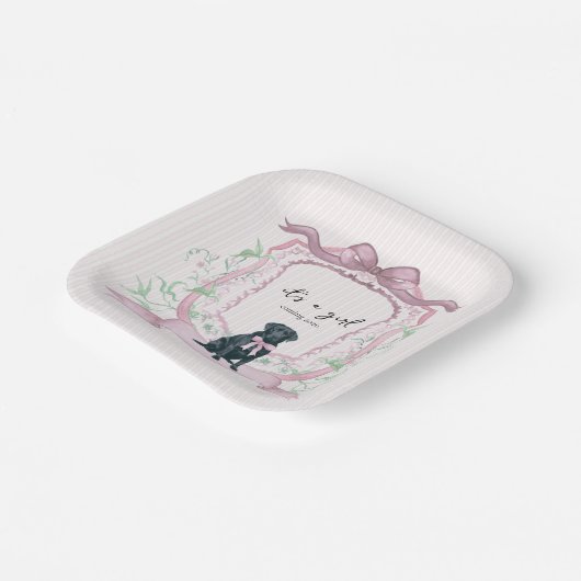 Zwarte Labrador Coquette Roze  Crest Papieren Bordje (Gebogen)