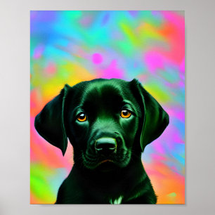 Zwarte labrador die voor een kleurrijk zit poster