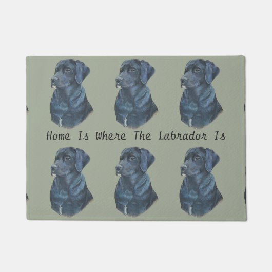 zwarte labrador dog portret kunst met leuke slogan deurmat (Voorkant)