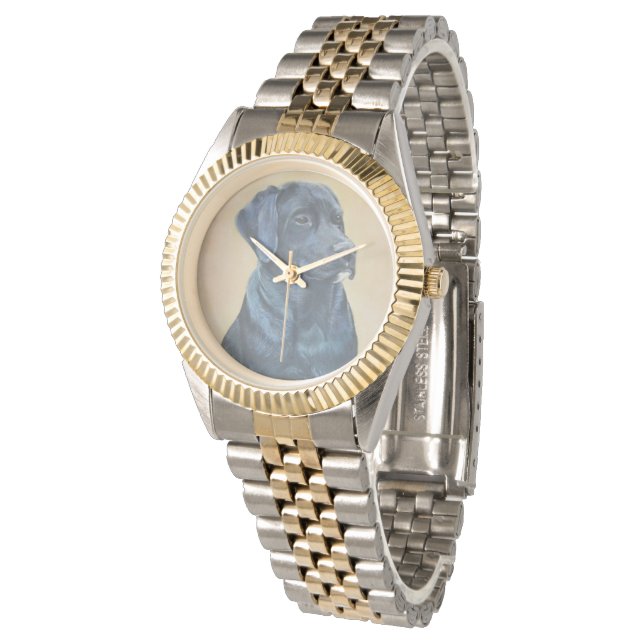 zwarte labrador dog portret origineel kunstontwerp horloge (Gekanteld)