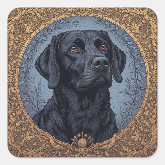 Zwarte labrador elegant vormgegeven portret vierkante sticker (Voorkant)