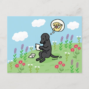 Zwarte labrador en brief van een vriend briefkaart