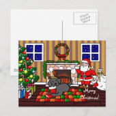 Zwarte labrador en kerstkerstCartoon Feestdagenkaart (Voorkant / Achterkant)