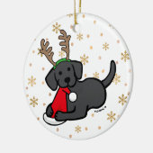 Zwarte labrador en kerstkerstCartoon Keramisch Ornament (Links)