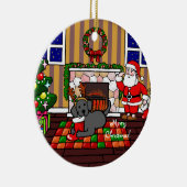 Zwarte labrador en kerstkerstCartoon Keramisch Ornament (Rechts)
