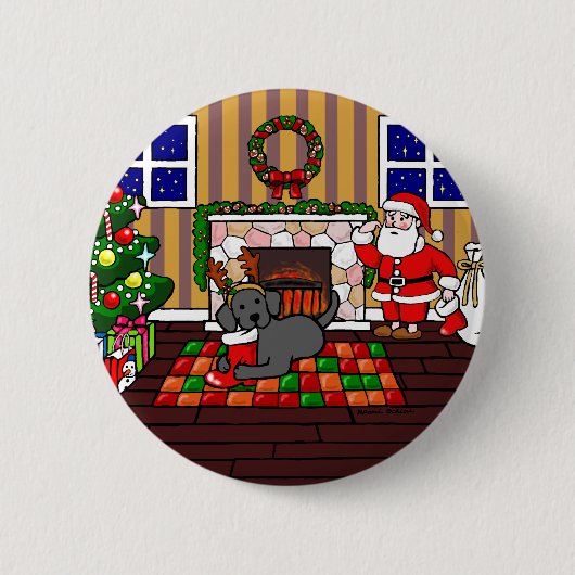 Zwarte labrador en kerstkerstCartoon Ronde Button 5,7 Cm (Voorkant)