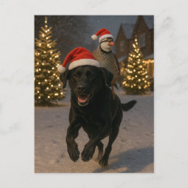 Zwarte Labrador en Patrijs Kerstkaart Briefkaart
