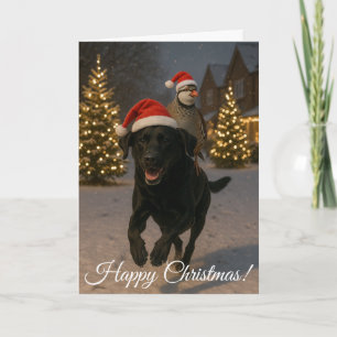 Zwarte Labrador en patrijs kerstkaart Feestdagen Kaart