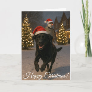 Zwarte Labrador en Patrijs Kerstkaart Feestdagen Kaart