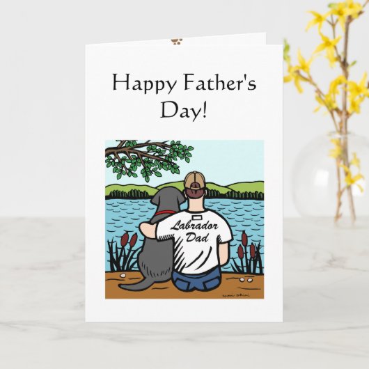 Zwarte labrador en vader 2 kaart (Gele Bloem)