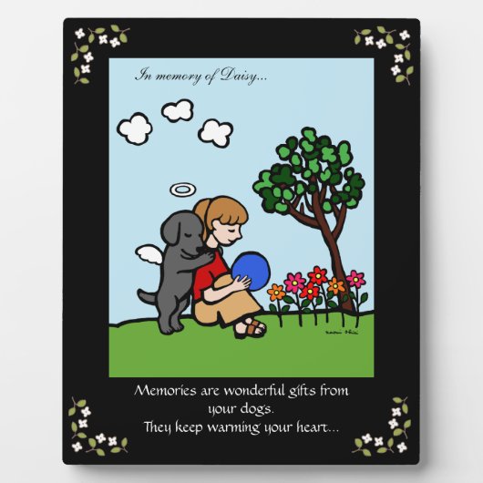 Zwarte Labrador Engel met Liefde Herdenking Fotoplaat (Voorkant)