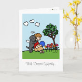 Zwarte Labrador Engel met Liefde Kaart (Gele Bloem)