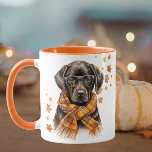 Zwarte Labrador geruite sjaal gezellige herfst kof Mok
