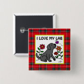 Zwarte labrador & groene tartan vierkante button 5,1 cm (Voorkant /achterkant)
