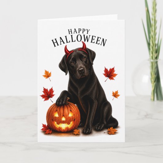 Zwarte Labrador Halloween Duivels Hond Kaart (Voorkant)