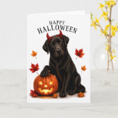 Zwarte Labrador Halloween Duivels Hond Kaart (Gele Bloem)