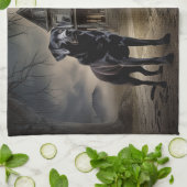 Zwarte Labrador Halloween Griezelen Theedoek (Gevouwen)