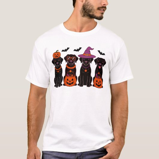 Zwarte Labrador Halloween Pompoenen Vleermuizen En T-shirt (Voorkant)